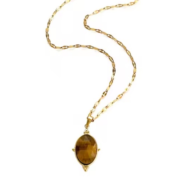 Modest Lu Jewelry - Gold Large Tiger Eye Pendant Vintage Style Necklace Brand New